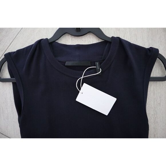 Helmut Lang J04HW608 Women's Sz Medium Ink Blue Neck Drape Jersey Dress - Picture 4 of 13